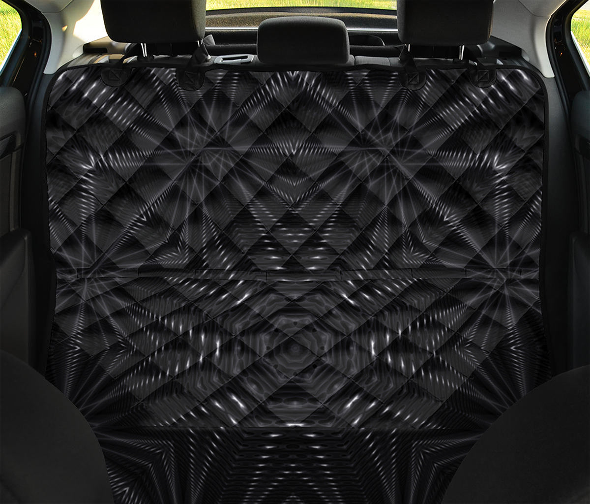 Black Kaleidoscope Print Pet Car Back Seat Cover