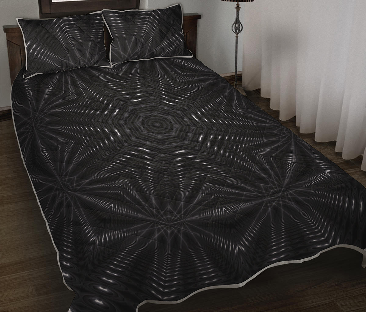 Black Kaleidoscope Print Quilt Bed Set