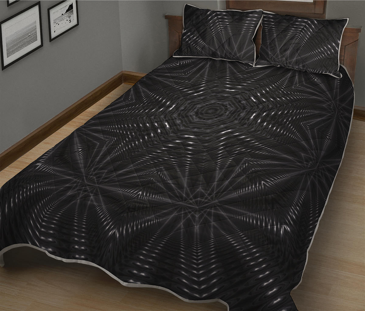 Black Kaleidoscope Print Quilt Bed Set
