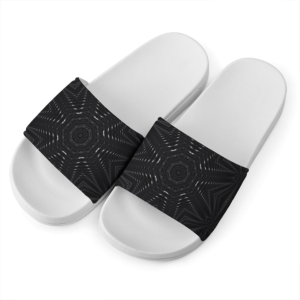 Black Kaleidoscope Print White Slide Sandals