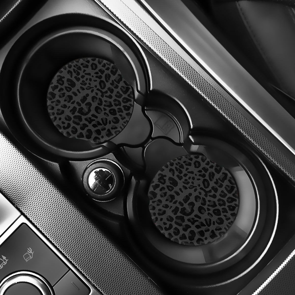 Black Leopard Print Car Coasters