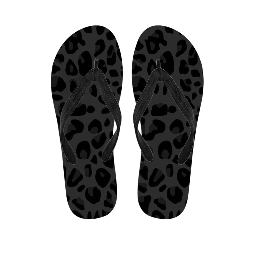 Black Leopard Print Flip Flops