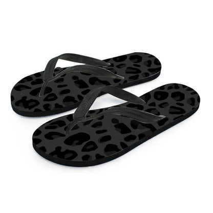 Black Leopard Print Flip Flops