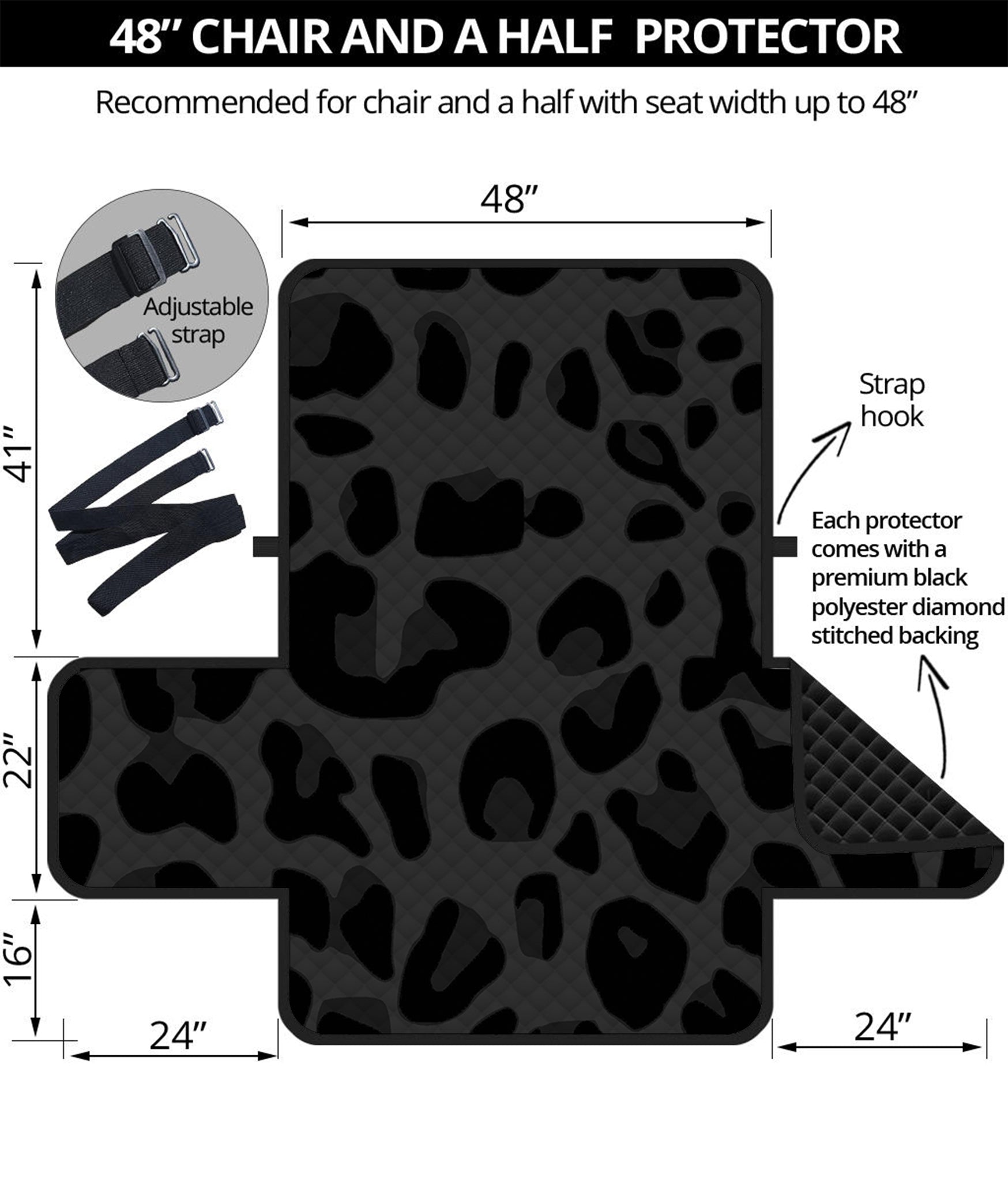 Black Leopard Print Half Sofa Protector