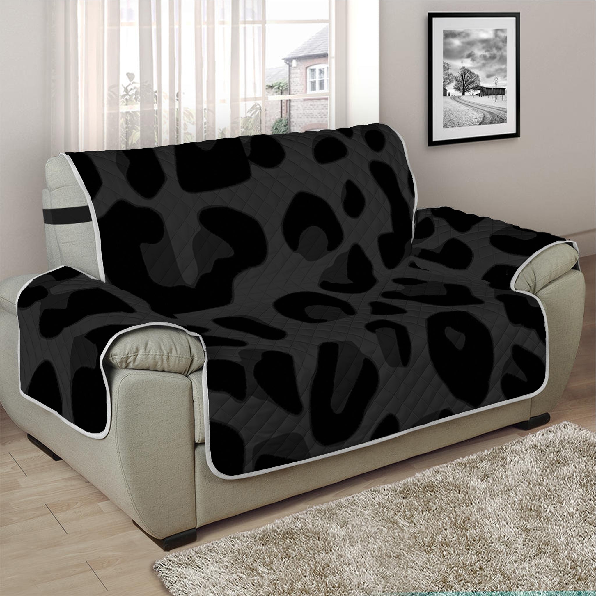 Black Leopard Print Half Sofa Protector