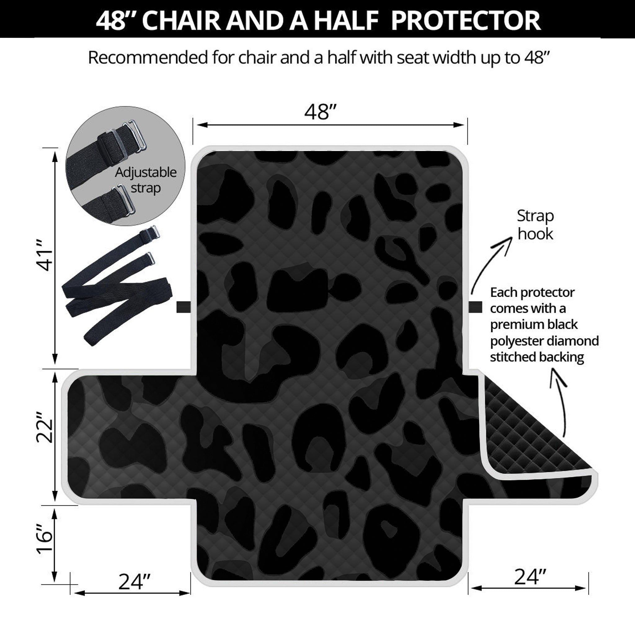 Black Leopard Print Half Sofa Protector