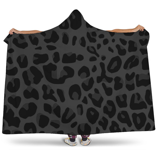 Black Leopard Print Hooded Blanket