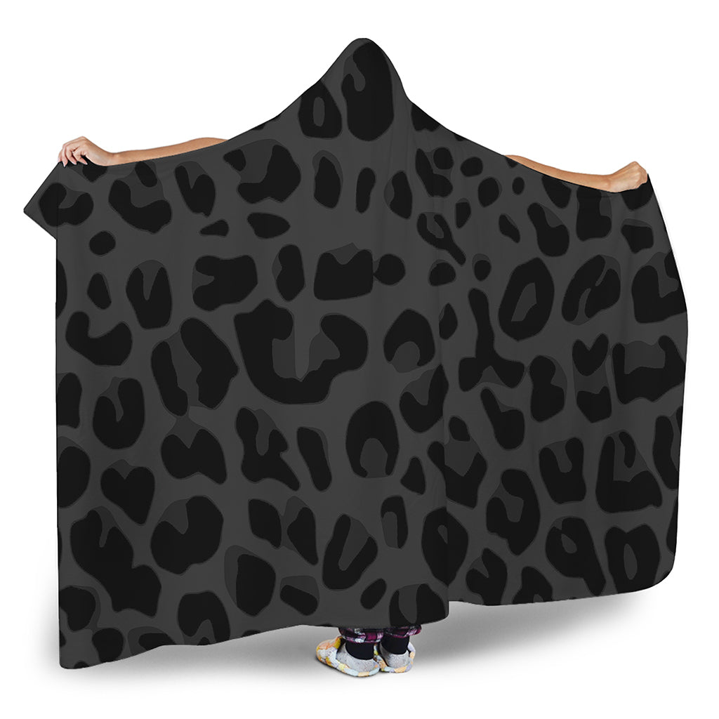 Black Leopard Print Hooded Blanket