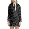 Black Leopard Print Pullover Hoodie Dress