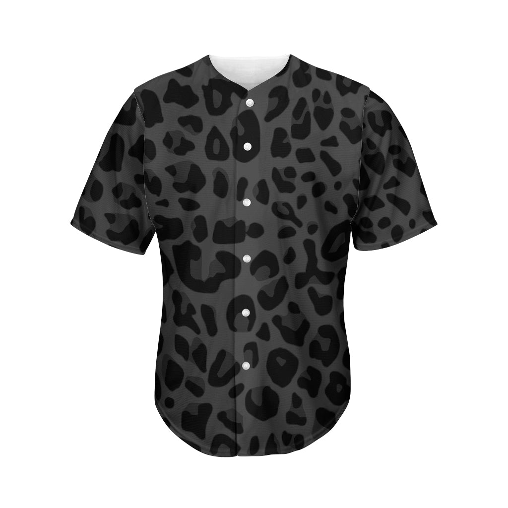 Black Leopard Print Men's Baseball Jersey