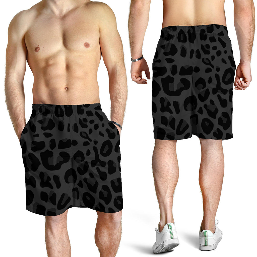 Black Leopard Print Men's Shorts