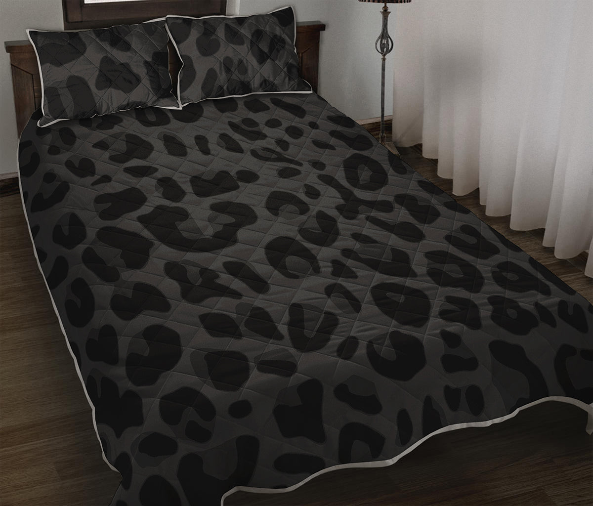 Black Leopard Print Quilt Bed Set