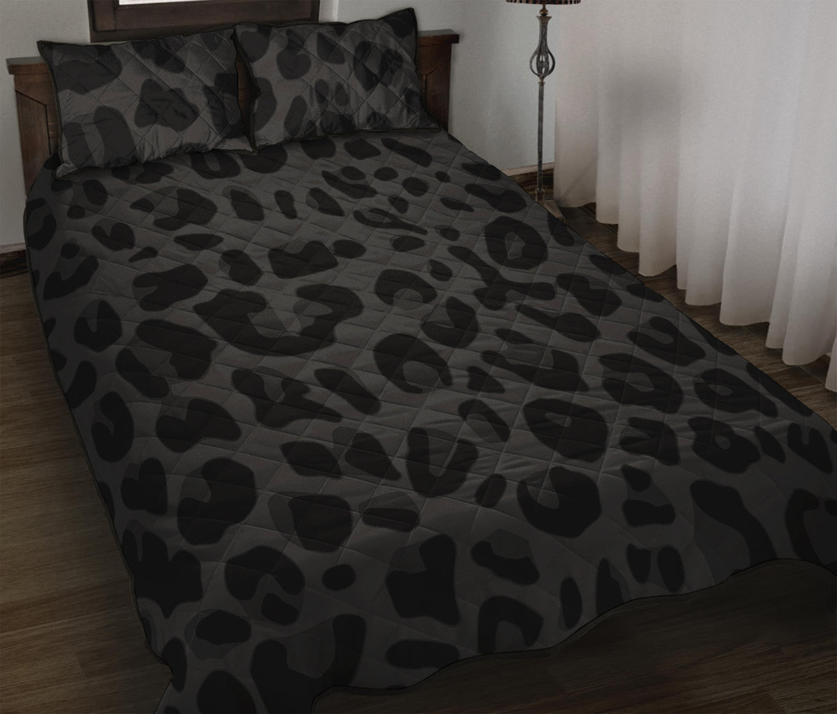 Black Leopard Print Quilt Bed Set