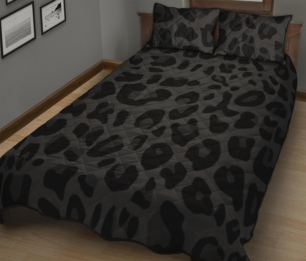 Black Leopard Print Quilt Bed Set