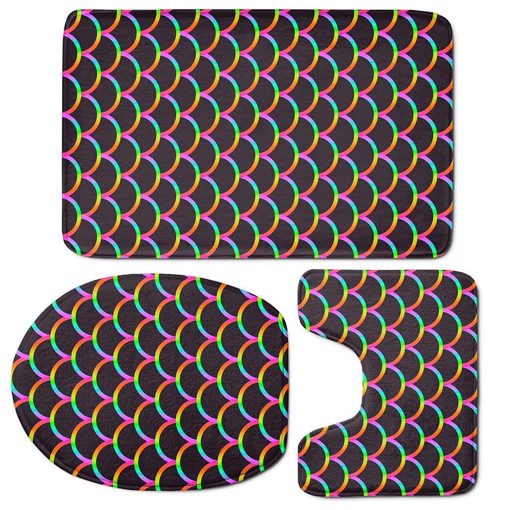 Black Mermaid Scales Pattern Print 3 Piece Bath Mat Set
