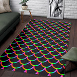 Black Mermaid Scales Pattern Print Area Rug GearFrost