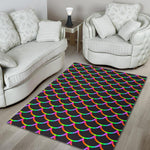Black Mermaid Scales Pattern Print Area Rug GearFrost