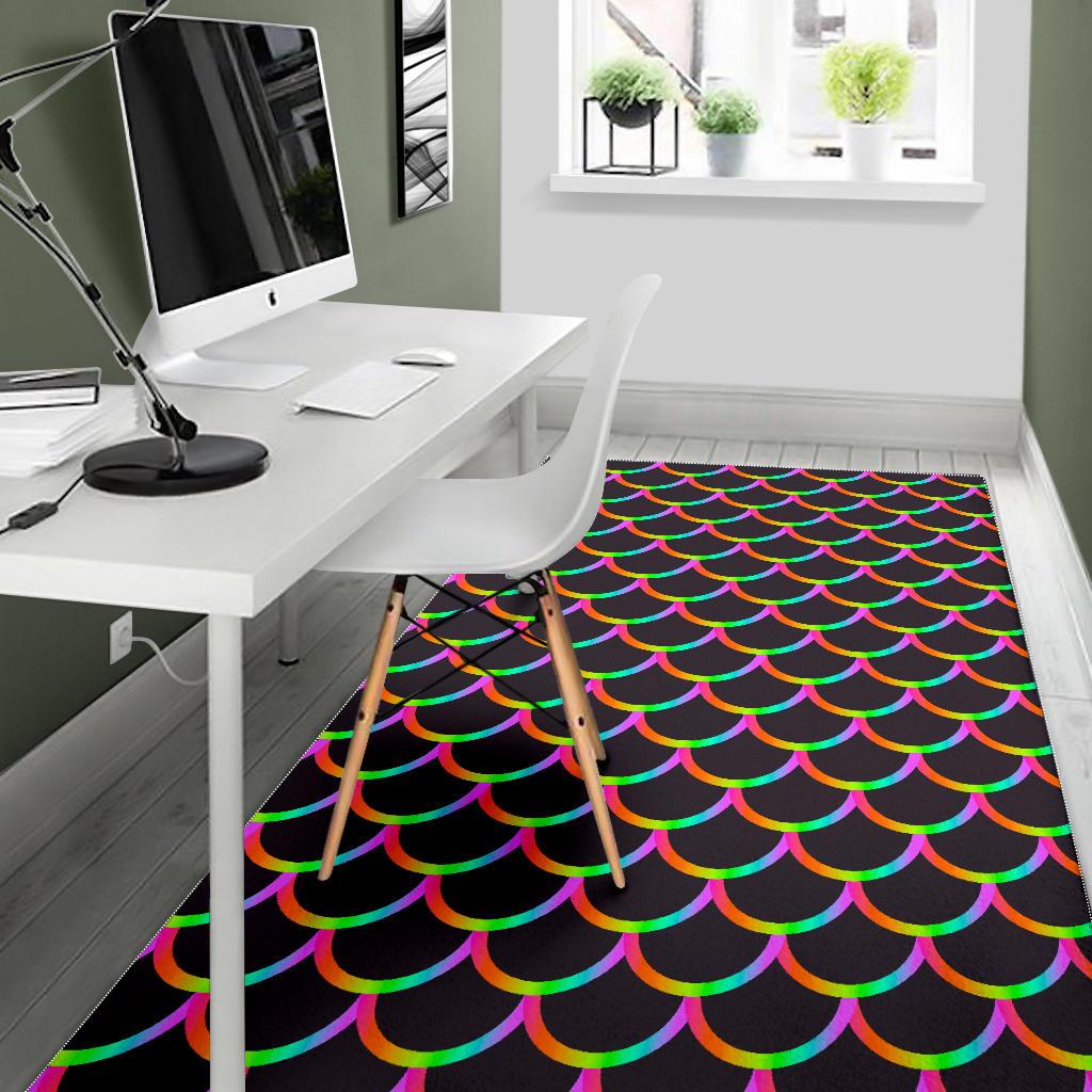 Black Mermaid Scales Pattern Print Area Rug GearFrost