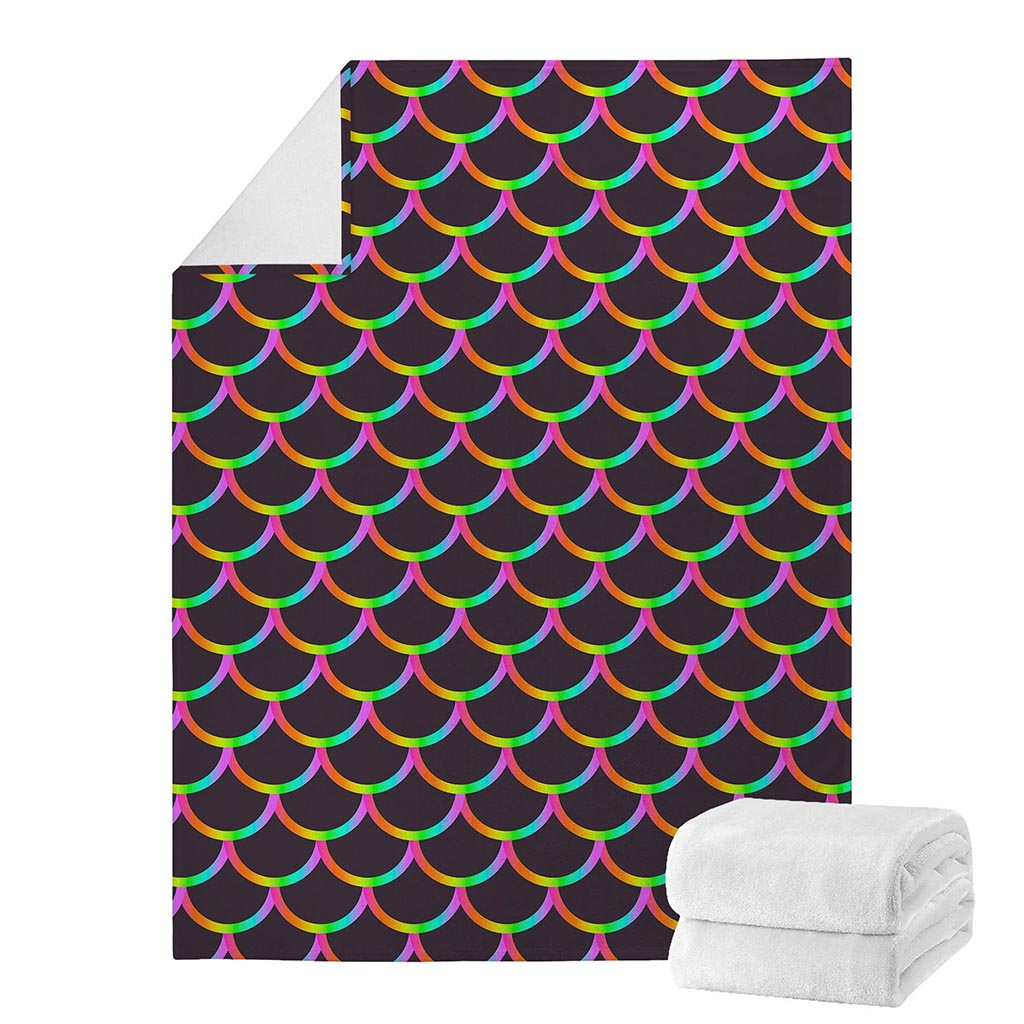 Black Mermaid Scales Pattern Print Blanket