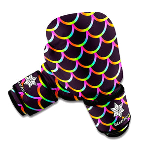 Black Mermaid Scales Pattern Print Boxing Gloves