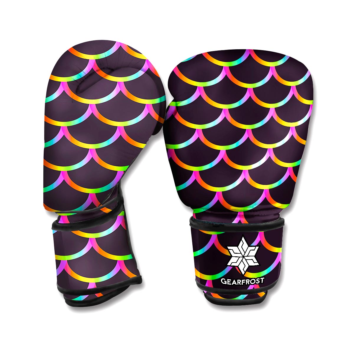 Black Mermaid Scales Pattern Print Boxing Gloves