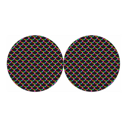Black Mermaid Scales Pattern Print Car Coasters