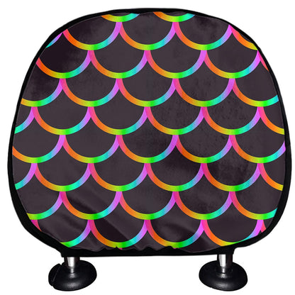 Black Mermaid Scales Pattern Print Car Headrest Covers