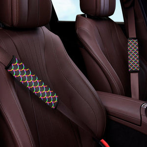 Black Mermaid Scales Pattern Print Car Seat Belt Covers