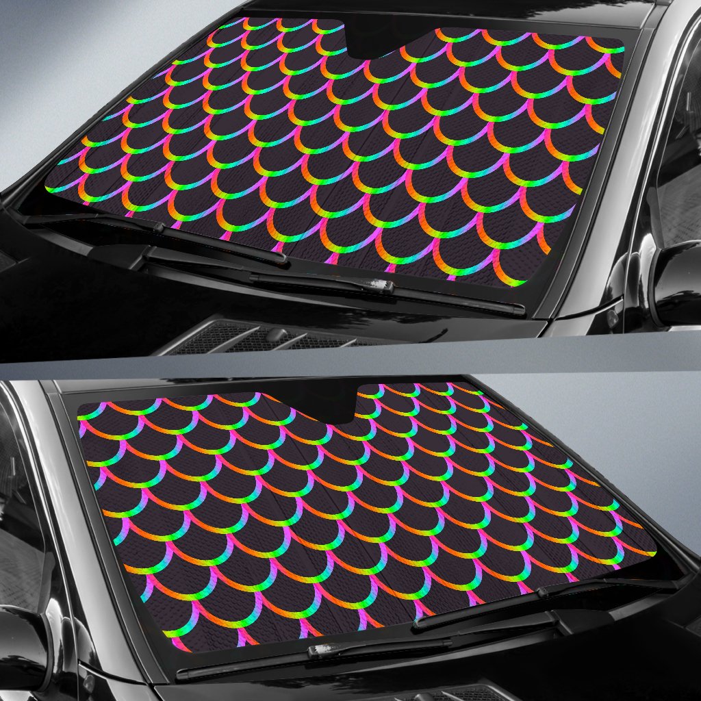 Black Mermaid Scales Pattern Print Car Sun Shade GearFrost