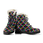 Black Mermaid Scales Pattern Print Comfy Boots GearFrost