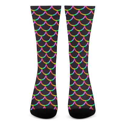 Black Mermaid Scales Pattern Print Crew Socks