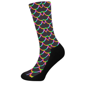 Black Mermaid Scales Pattern Print Crew Socks