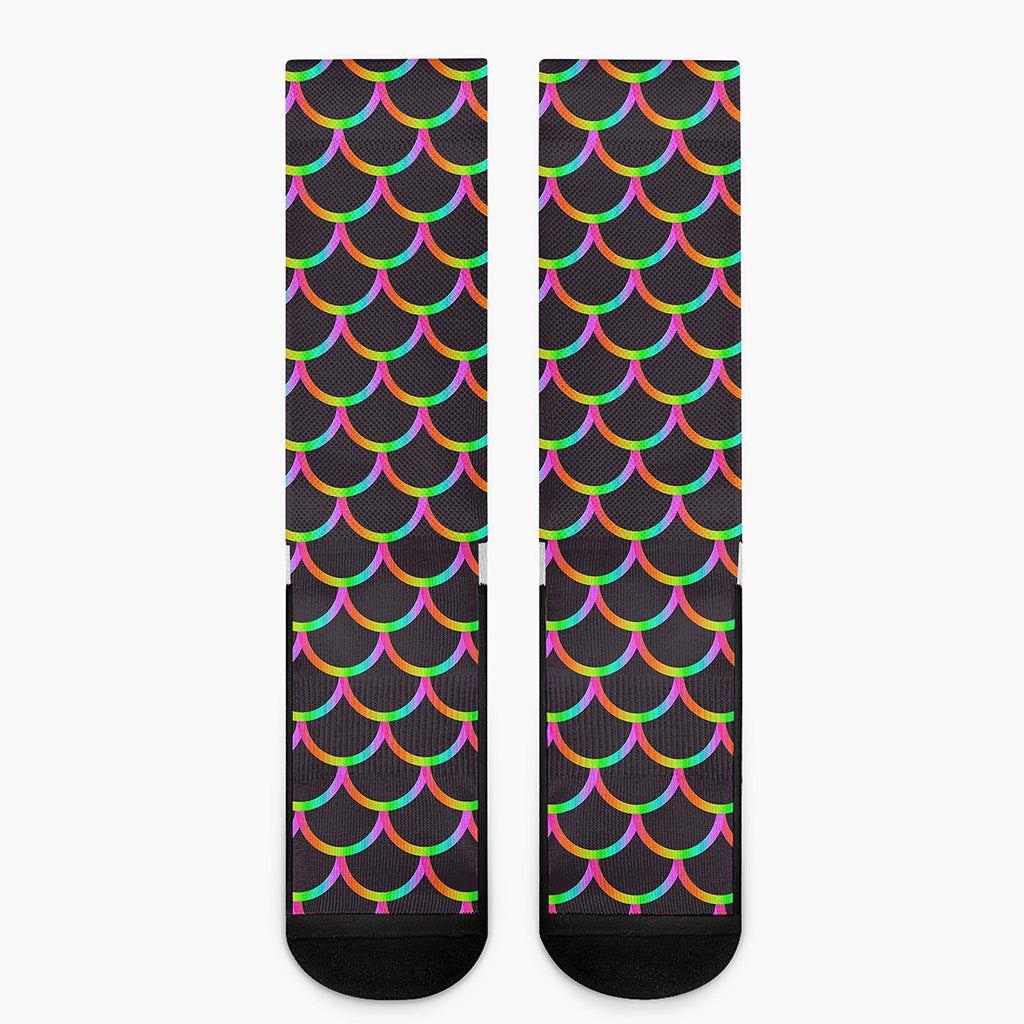 Black Mermaid Scales Pattern Print Crew Socks