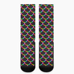 Black Mermaid Scales Pattern Print Crew Socks