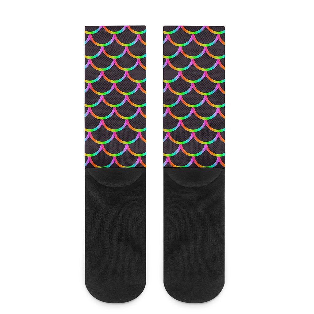 Black Mermaid Scales Pattern Print Crew Socks