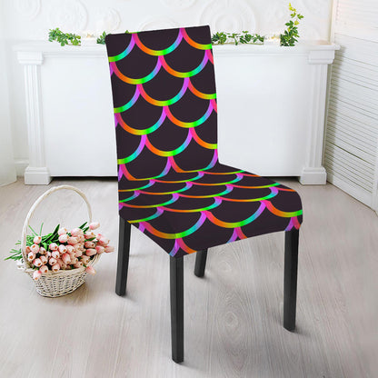 Black Mermaid Scales Pattern Print Dining Chair Slipcover