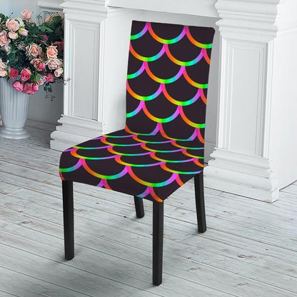 Black Mermaid Scales Pattern Print Dining Chair Slipcover