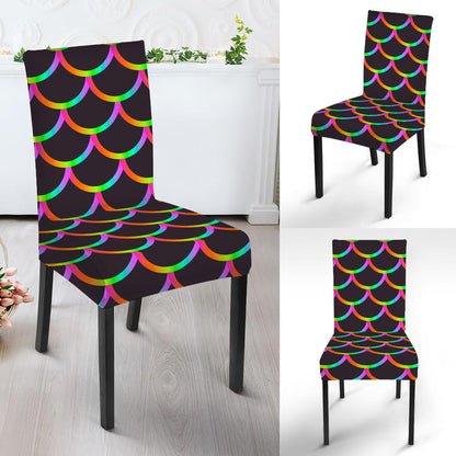 Black Mermaid Scales Pattern Print Dining Chair Slipcover
