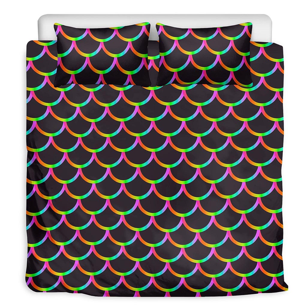 Black Mermaid Scales Pattern Print Duvet Cover Bedding Set