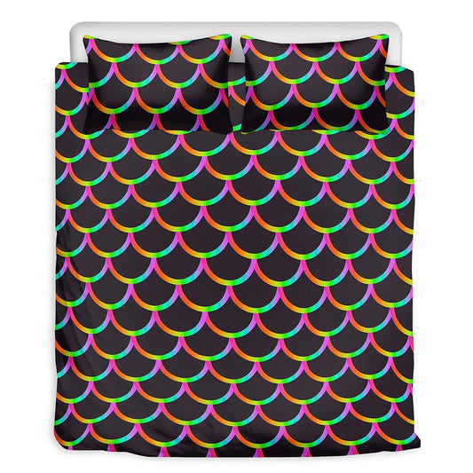 Black Mermaid Scales Pattern Print Duvet Cover Bedding Set