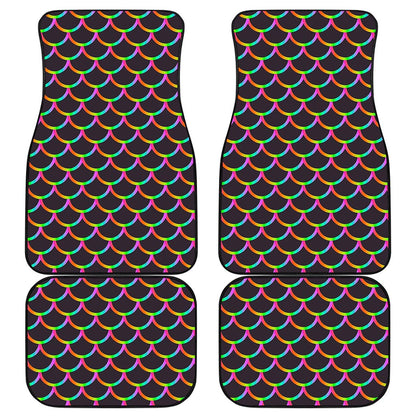 Black Mermaid Scales Pattern Print Front and Back Car Floor Mats