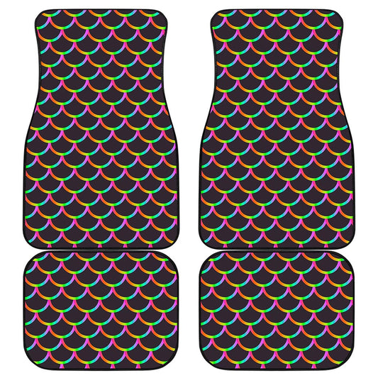 Black Mermaid Scales Pattern Print Front and Back Car Floor Mats