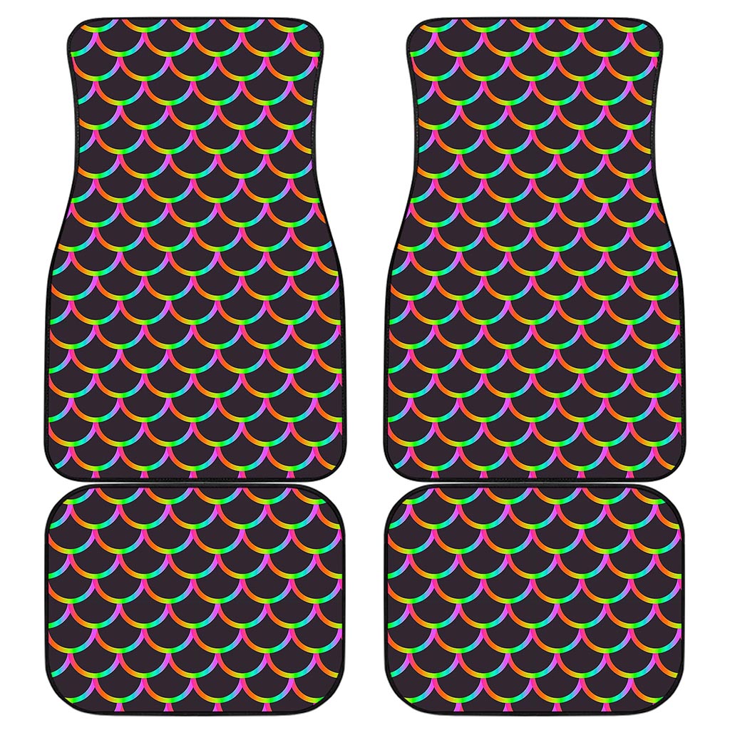 Black Mermaid Scales Pattern Print Front and Back Car Floor Mats