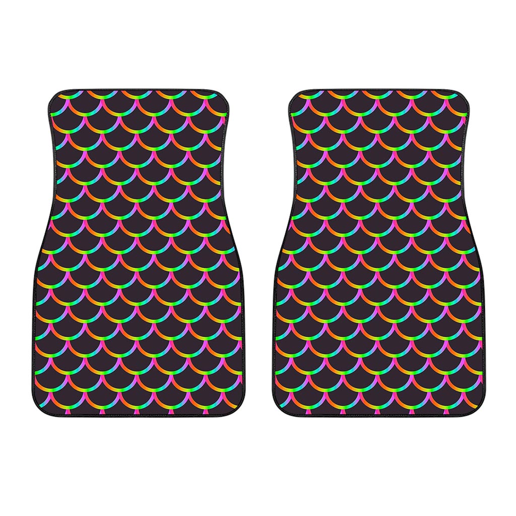 Black Mermaid Scales Pattern Print Front Car Floor Mats