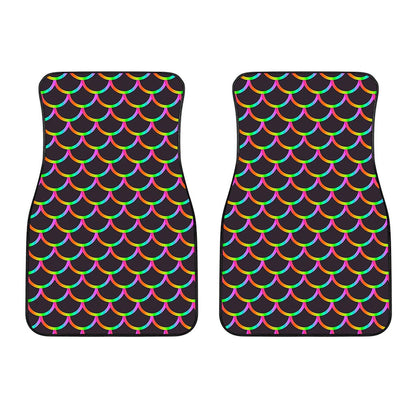 Black Mermaid Scales Pattern Print Front Car Floor Mats