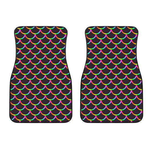Black Mermaid Scales Pattern Print Front Car Floor Mats