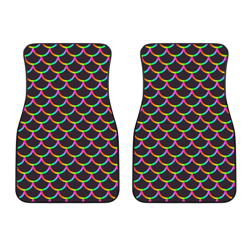 Black Mermaid Scales Pattern Print Front Car Floor Mats