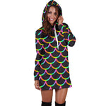 Black Mermaid Scales Pattern Print Hoodie Dress GearFrost