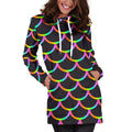 Black Mermaid Scales Pattern Print Pullover Hoodie Dress