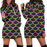 Black Mermaid Scales Pattern Print Hoodie Dress GearFrost